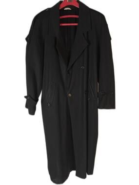 Men's Bachrach Trench Coat Black Virgin Wool Size 44